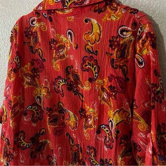 Woman Within |  100% Cotton Coral Colored Tunic with Paisley Print, Size 2X - Picture 3 of 6